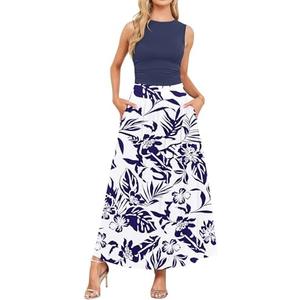 AUSELILY Womens Maxi Dress 2025 Summer Sleeveless Casual Slim Flowy Pleated Long Dresses with Pockets (Small, Blue)