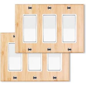 2PC Solid Wood Double Rocker Light Switch Plate 4.5" X 6.3" Bamboo Light Switch Cover Quality Raw Wooden Decorative Bedroom Kitchen Home Decor (Double Rocker)