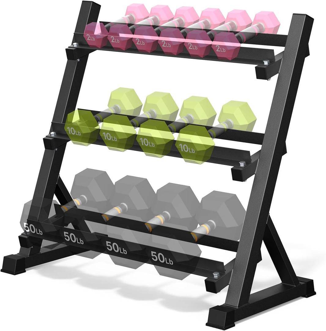 Dumbbell Rack, 3-Tier Dumbbell Weight Rack for Home Gym, Dumbbell Set for Dumbbell Kettlebell Barbell, Heavy Duty Weight Storage Organizer, Dumbbell Rack Stand Only