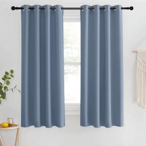 NICETOWN Blackout Stone Blue Curtains 63 inch Length - Window Treatment Energy Saving Thermal Insulated Room Darkening Grommet Drapes for Living Room (1 Panel, W46 x L63)