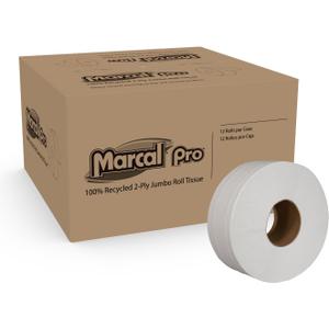 Marcal Pro 2-Ply Jumbo Toilet Paper Rolls, 3.3" x 1000', Big Roll Toilet Paper for Office & Commercial Restrooms, Pack of 12 (5216)