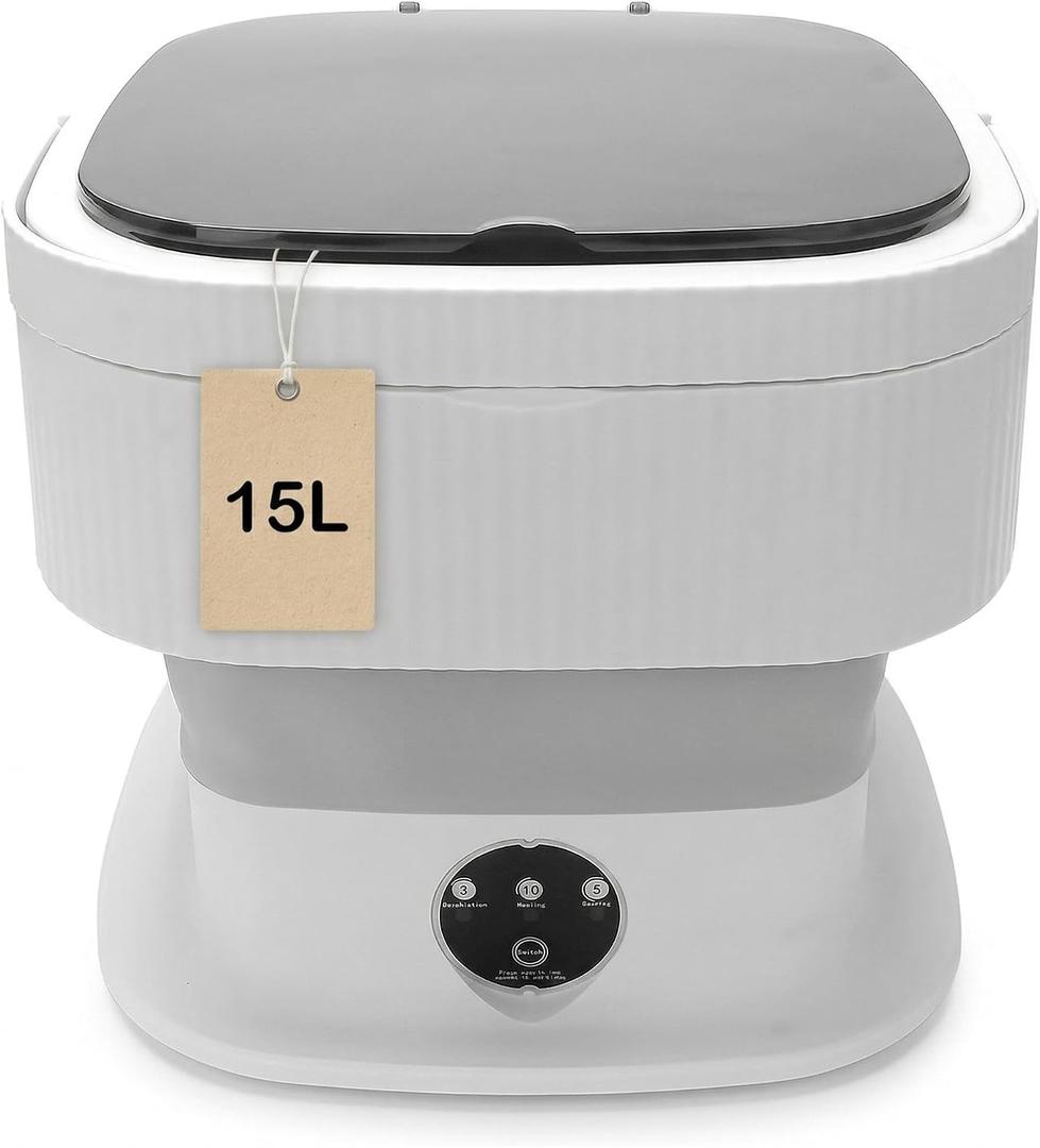 Mini Portable Washing Machine,10L Collapsible Travel Washing Machine, Portable Mini Washer Machine, Portable Mini Washing Machine with Spin, Portable Washer and Dryer Combo for Apartments. (Grey)