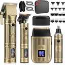 Hair Clippers for Men Professional, T-Blade Barber Clippers and Trimmer Set, 4 in 1 Mens Cordless Hair Clipper for Barber Kit, Foil Thaver and Nose Trimmer for Men with LED Display