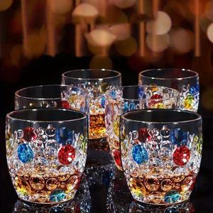AlifordGlass Glass Tumblers with Colorful Patterns, Lead-Free, Set of 4 or 6 (Set of 6)
