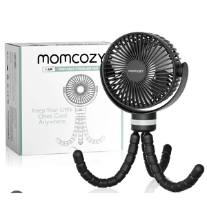 Momcozy Portable Stroller Fan, Ultra Long Battery Life 27H Battery, 4 Detachable Speeds, 360° Rotation, LED Night Light with 2 Modes, USB Rechargeable and Fan, black 