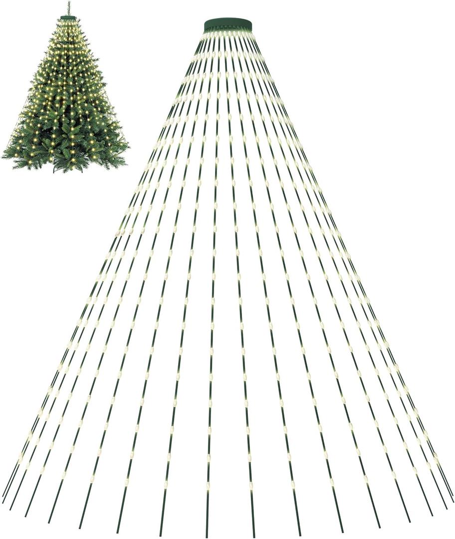 Christmas Tree Lights, 400 LED Christmas Lights with 8 Light Modes & Memory Function, 6.6FT x 16 Lines Outdoor Christmas Light with Timing Function for Christmas Decorations - Warm White
