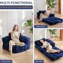MAXYOYO Folding Sofa Bed, L-Shaped Convertible Sofa Bed with Armrest Foldable Sleeper Sofa with Pillow, Portable Fold Out Chair Bed Comfy Floor Lounge for Living Room Bedroom, Navy, Single