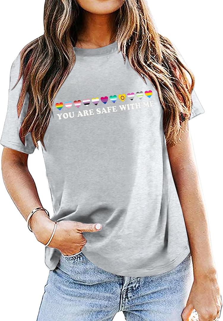 Pride Shirts for Women Lesbian Rainbow Letter Print T-Shirt LGBT Equality Tee Gay Pride Short Sleeve Top Blouse (M)