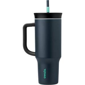 Stainless Steel Triple Layer Insulated Travel Tumbler with Spill Resistant Lid, Straw, and Carry Handle, BPA Free, 40 oz, Gray (Foggy Tide)