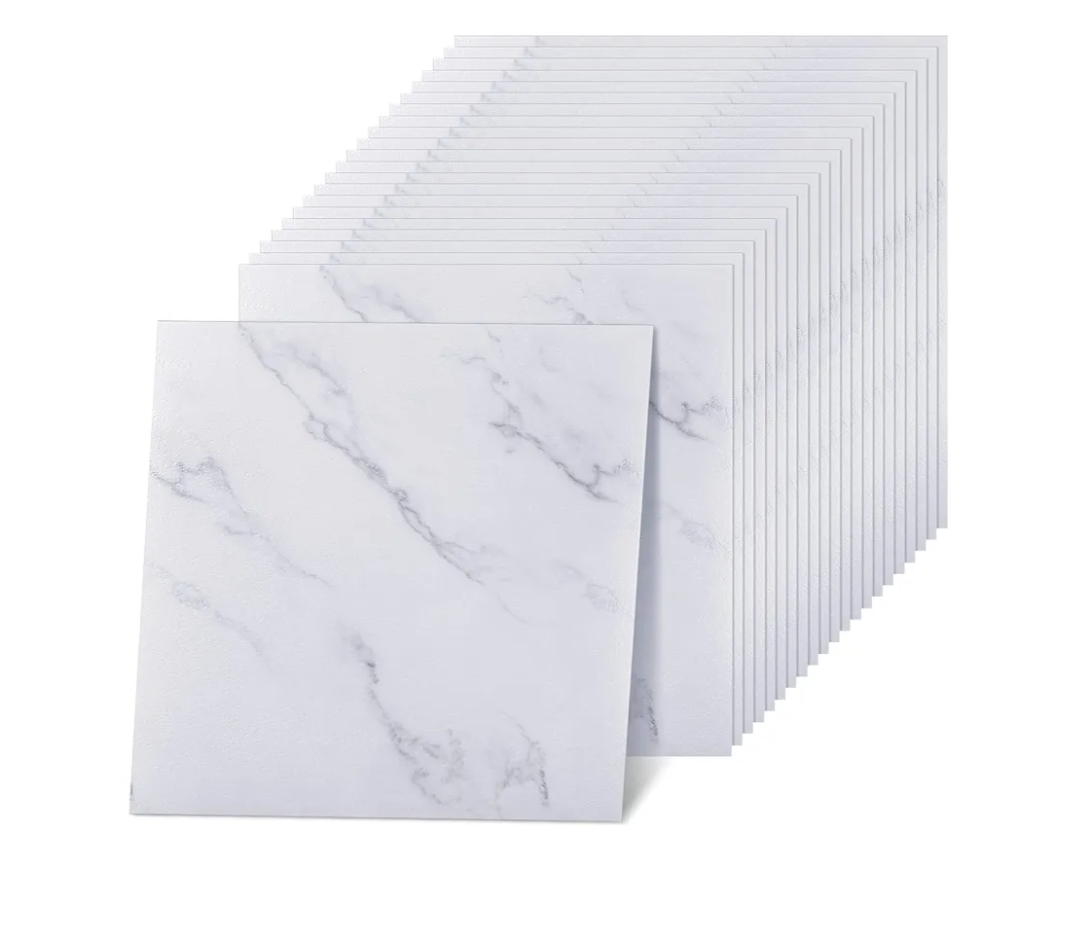 Spiareal 100Pcs Self Adhesive Peel and Stick Floor Tile 12 x 12 Inch Waterproof Vinyl Flooring Tile Sticker for Kitchen Bedroom Basement Bathroom(Marble Style)
