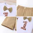 IBTOM CASTLE Baby Boy First Birthday Outfit Jungle Theme Romper+Shorts+Y-Back Suspenders+Headband 4PCS Clothes Photo Props (1T, Khaki)