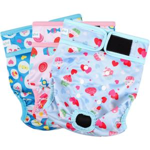 Paw Legend Washable Reusable Female Dog Period Diapers for Heat Doggie Puppy Diapers for Female Dogs (3 Pack,X-Small) (X-Small (8"-11.5" Waist), Cupcake)