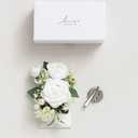 Ling's moment Pocket Boutonniere Single, Boutonniere for Men Groom for Wedding, Prom, Homecoming, Anniversary, Graduation, etc.White Ranunculus Ivory, 6" W x 5" H