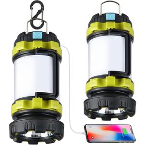 2 Pack Camping Lantern, Outdoor Led Camping Lantern, Rechargeable Flashlights with 1000LM, 6 Modes, 4000mAh Power Bank, IPX5 Waterproof Portable Emergency Camping Light for Hurricane Hiking (Green)