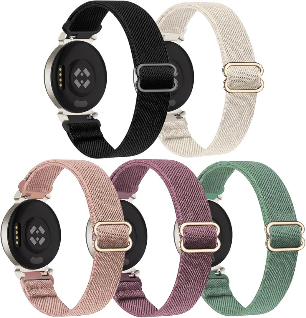5 Pack Stretchy Watch Band Compatible with Garmin Lily 2 / Lily 2 Active, Soft Elastic Fabric Adjustable Replacement Sport Loop Straps for Garmin Lily 2 Women Men (Black/Starlight/Smoke Purple/Cactus/Milk Tea)