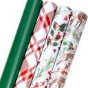 LaRibbons Christmas Wrapping Paper Set, Holiday Jumbo Gift Wrap Rolls featuring Classic Deer, Red & White Plaid and Berries Designs, Perfect for Christmas Parties, Presents & Decorations, 30 inch x 10 feet Each, 4 Rolls Total