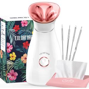Colorfarm Facial Steamer Nano Ionic: Face Steamer Deep Cleaning Unclogs Pores - Humidifier Hot Mist Home Sauna Spa for Women Men Sinuses Moisturizing (5 Piece set, 1- Rosegold)