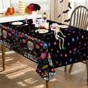 2 x 3pcs Day of The Dead Party Tablecloth, Mexican Dia De Los Muertos Table Cover Halloween Sugar Skull Floral Table Cover Fiesta Plastic Tablecloth for Party Decorations Supplies