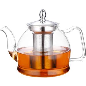 HIWARE 1000ml Glass Teapot with Removable Infuser, Stovetop Safe Tea Kettle, Blooming and Loose Leaf Tea Maker Set (33 oz)