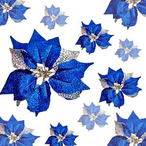 9 Inch Large Glitter Royal Blue Poinsettia Christmas Tree Ornaments Wedding Artificial Flowers Decorations Pack of 12