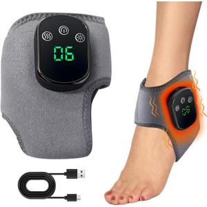 Foot Massager 3-in-1 Warming Wrap, Portable Foot & Ankle Massager with 3 Vibration Modes & 5 Heat Levels, Heated Ankle Wrap for Pain Relief in Home Office Travel (1pcs)