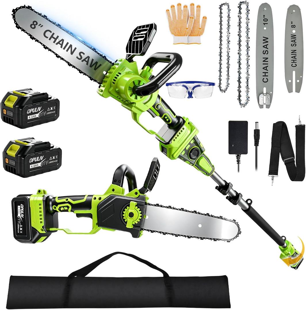 Pole Saws for Tree Trimming, Cordless Pole Saw, 8in/10in Pruning Saw, Mini Chainsaw, 16FT Max Height, Brushless Motor, Adjustable Angle, Cordless Battery Powered for Pruning, and Garden Tasks