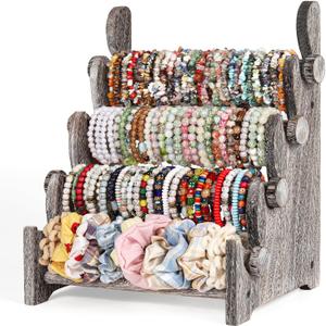 TOPNEW 4 Tier Wooden Bracelet Holder,Scrunchie Bangle Watch Necklace Display Storage Jewelry Holder Stand Display Organizer,Antique White