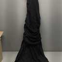 Memoriesea Women's Elegant One Shoulder Sleeveless Ruched Bodycon Cocktail Party Midi Dress (Large, Black)
