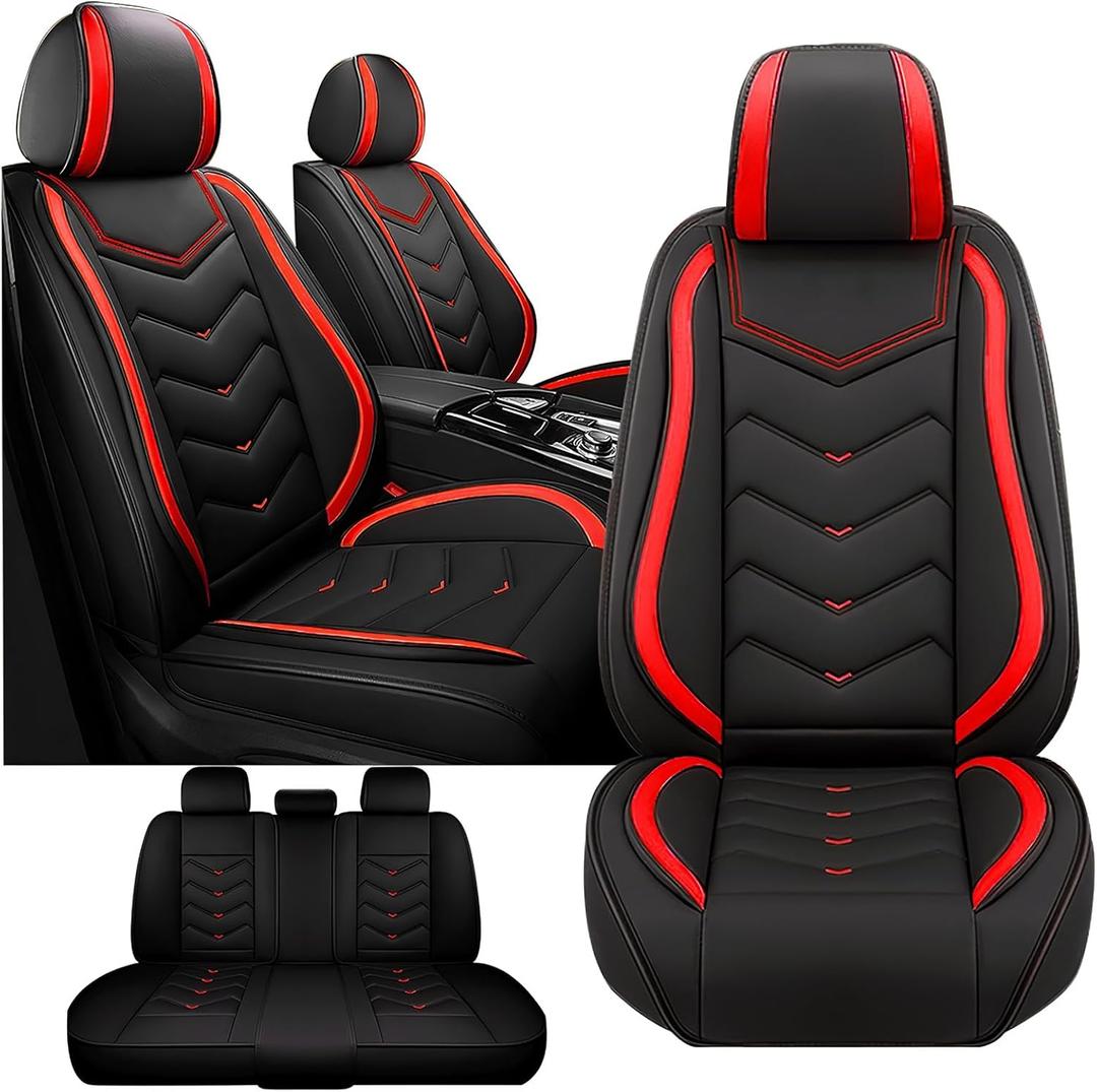 Fit for Honda CR-V 2008-2026 Seat Covers, Waterproof and Wear Resistant Sports Seat Cover, Premium Nappa Leather Car Seat Covers.（5 Seats-Black Red）