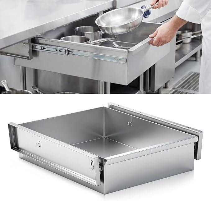 Zonon 20"x15"x5" Stainless Steel Table Drawer Heavy Duty Metal Prep TableUndermount Storage Drawer for Prep Work Tables, Slide-out Commercial Residential Kitchen Storage Accessory