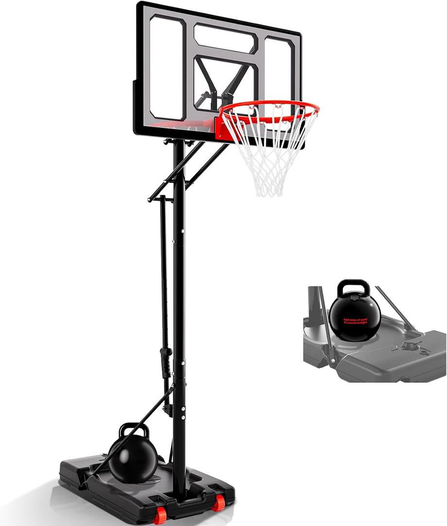 Basketball Hoop 40 Inch Impact Backboard 4.8-10FT Height Adjustable Portable Basketball Hoop Outdoor Goal System with Impact Backboard and Wheels for Adults, Size: 40inch Backboard