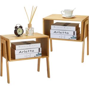 Pipishell Bamboo Stackable End Tables, Wood Living Room Nightstand, Bedside Tables for Bedroom Storage, Set of 2 (Natural)