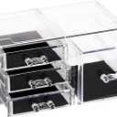 Sea Team Clear Makeup Organizer with Drawers, Acrylic Plastic Cosmetic Display Case, Jewelry Storage Box, Holder for Dresser, Bathroom, Vanity, Countertop (1 Large, 3 Small Drawers)