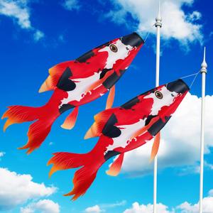 Boao Realistic Fish Windsock Red Fish Windsock Red Koi Fish Outdoor Decor Windsock Flag Hanging Decor for Wall Tree Front Patio Lawn Garden, Party and Festival Decoration, 46 Inches (2 Pieces)