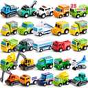 JOYIN 25 Pieces Pull Back Cars and Trucks Toy Vehicles Set for Toddlers, Girls and Boys Kids Play Set, Party Favors, School Gifts, Goodie Bags Stuffers for Kids