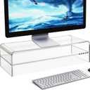 20in Large Acrylic Monitor Stand, 2-Tier Premium Large Laptop Stand, Acrylic Computer Monitor Riser for Home, Office, Business, Keyboard Storage, Multi-Media Laptop, Printer, TV