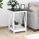 Farmhouse Square End Table, Accent Side Table with Slats Design, Sofa Side Table with Sturdy Frame for Living Room, Oak Black