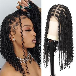 18" 13x8 Inch HD Lace Front Boho Box Braided Wigs Short Knotless Braid Wig for Women Full Braided Lace Front Wig With Baby Hair Balck Natural Color (Black)