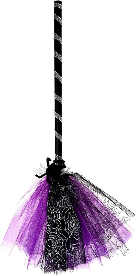 Halloween Witch Broom Plastic Witch Broomstick with Detachable Handle, Halloween Cosplay Costume Props, Halloween Masquerade Dress Up Costume Decoration, Witch Flying Broomstick (Purple)