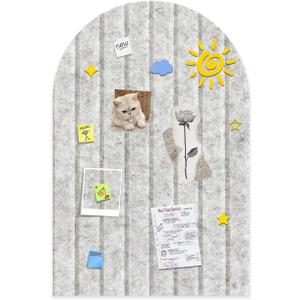 Foldable Bulletin Board 24x16 inches, 0.35" Thick Felt Wall Tiles, Large Cork Board with Adhesive Sticker, Round Edges Wall Panels for Office Bedroom Living Room, Decorative Board (Silver Grey)