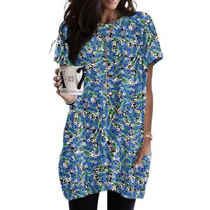 Poetsky Summer Womens Tunic Tops for Leggings with Pockets Short Sleeve Casual Long T Shirts S-3XL (Blue, M)