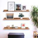 AZSKY Picture Ledge Shelf Floating Shelves for Photo Frames Kids Book Shelves Wall Mounted Burnt Display Shelf Wooden Frame Ledge 48 Inches Set of 3 Bathroom Organizer Shelves