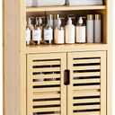 HITNET Bathroom Cabinet Freestanding, Bamboo Storage Cabinet 5-Tier Floor Cupboard with Door and Shelf for Bathroom, Kitchen, Hallway, Natural, Small