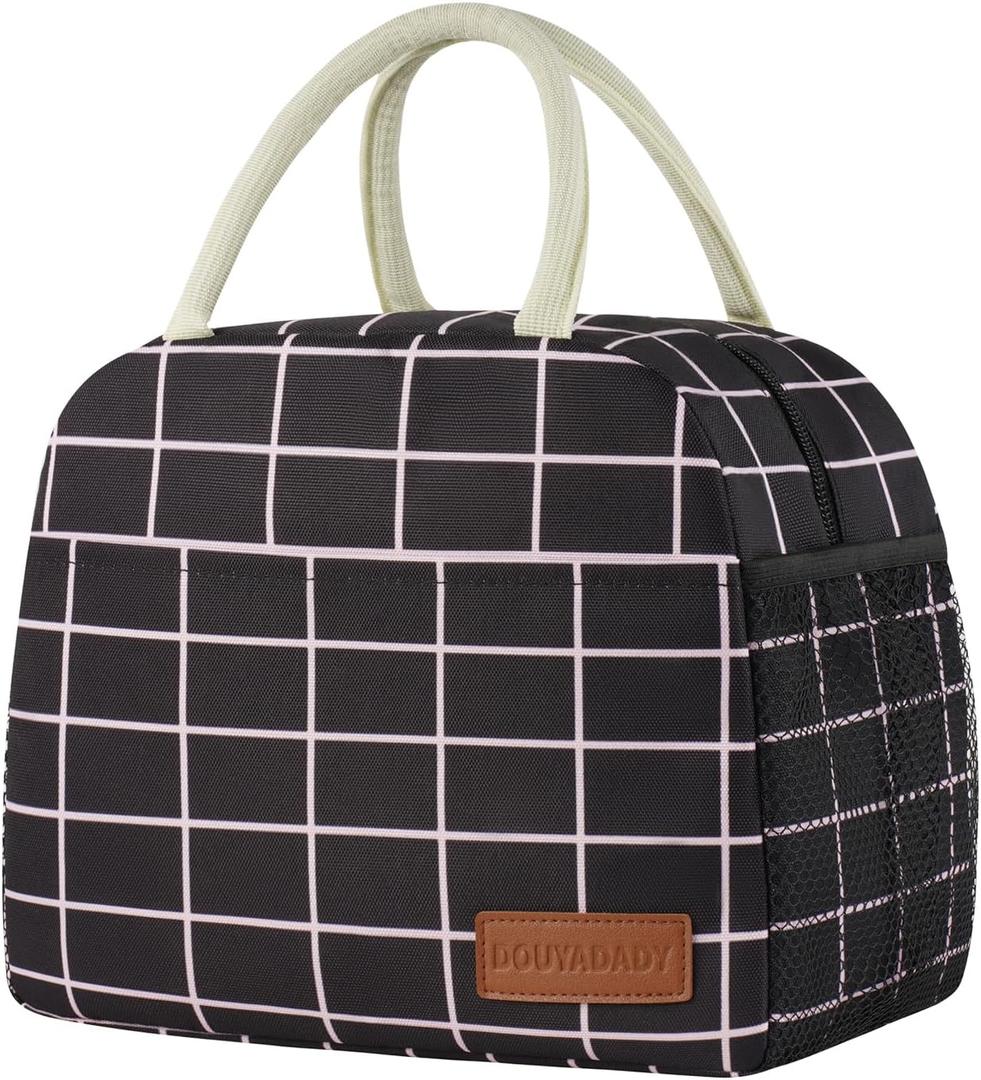 Lunch Bag Women/Men Lunch Box Women/Men (Black+Pink Blocks)