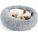 Hoewina Dog & Cat Bed for Indoor Cats, 20in Calming Donut Bed for Puppy and Kitten, Washable Round Fluffy Pet Bed for Small Medium Dogs and Cats (Light Grey)