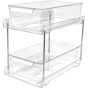 1Pack 2-Tier Bathroom Storage Organizer, Clear Under Sink Organizers Kitchen Vanity Counter Storage Container, Medicine Cabinet Drawers Bins, Pull-Out Organization with Track for Pantry
