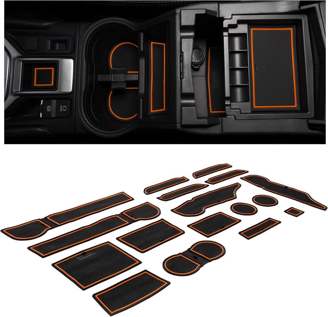 CupHolderHero Fits Subaru Forester 2019-2024 Accessories, Premium Custom Non-Slip Anti-Dust Cup Holder Inserts, Center Console Liners, Door Pocket Mats, Interior Protection, 17pc Set, Orange Trim