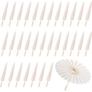 30 MBJZSL White Paper Umbrellas, 23.6 Inch Paper Parasol Umbrellas Chinese Japanese Style DIY Umbrellas Decorative Vintage Decor for Wedding Props