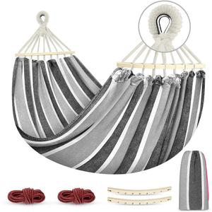 MOSFiATA Hammocks Portable Camping Hammock Upgraded 550lb Comfortable Fabric Hammock with Two Anti Roll Balance Beam and Sturdy Tree Straps for Camping, Patio, Backyard, Outdoor Gray White (Grey)