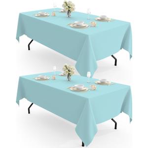 Pureegg Rectangle Table Cloth 60" x 102"  Durable Polyester Tablecloth Offers Reusable & Washable Protection, Ideal for Outdoor Party, Picnic, Wedding, Banquet and Birthday, 2 Pack, Baby Blue